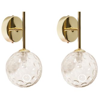 Beliani Conjunto De 2 L&aacute;mparas De Pared Modernas Glam Hierro Y Cristal Anadyr Dorado Beige