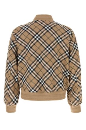 Burberry Mens Checked Wool-Blend Bomber Jacket Beige Polyester