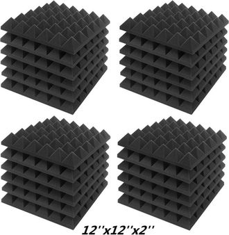 OEM Paneles De Espuma Ac&uacute;stica Piramidales - 2 X 12 X 12 Pulgadas - Insonorizaci&oacute;n De Estudio - Color Carb&oacute;n - Paquete De 24