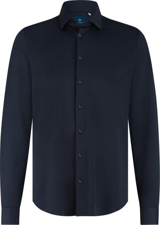 Blue industry Overhemd Blue Industry donkerblauw effen stretch