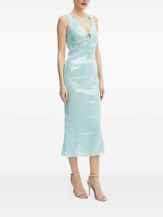 Bardot sequin lace-up midi dress - Blue
