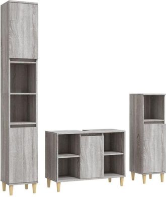 vidaXL Set De Muebles De Ba&ntilde;o 3 Pzas Madera Contrachapada Gris Sonoma Vidaxl