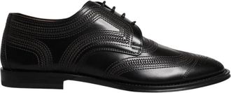 Dolce & Gabbana Geborduurde leren derby veterschoenen - Heren - Nette schoenen - Zwart - 41 EU - Leer - Schoenen
