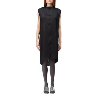Maison Margiela Kleedjes, Dames, Zwart, 2Xs, Elegante Zijden Midi Jurk Hoge Hals