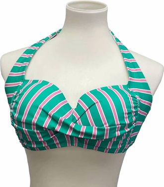 Draper James Womens Striped Neck Back Tie Halter Swim Top In Opal Green