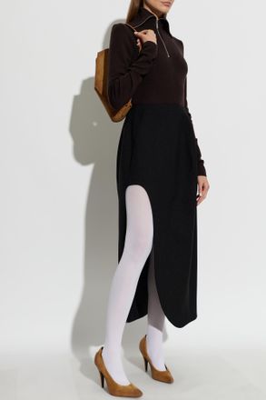 Jil Sander Wool Midi Skirt With Side Slit, Womens, Black
