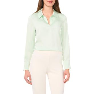 Halogen Satin Johnny Collar Popover Top in Mint Creme at Nordstrom Rack, Size Xx-Small