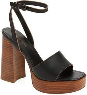 Steve Madden Floria Platform Ankle Strap Sandal in Black Leather at Nordstrom Rack, Size 11