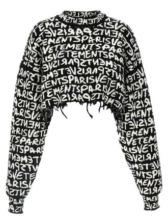 VETEMENTS Womens Paris Monogram Cropped Sweater