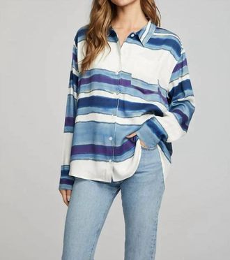 Chaser Saville Button Down Shirt In Pacific Stripe