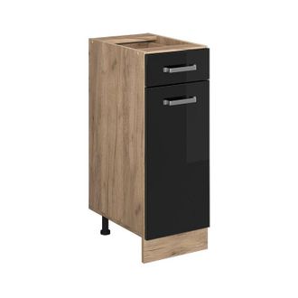 Vicco Mueble Bajo De Cocina R-line, Negro Brillo Intenso, 30 Cm, Et Roble