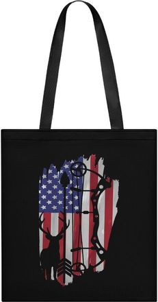 Generic Bow Hunting U.S. Flag Womens Tote Casual Shopping Bag Lightweight Shoulder Bags Hobos Handbag for Work Travel Daily 35x40cm