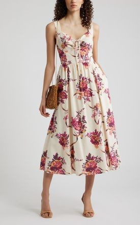 Chelsea28 Floral Midi Dress in Beige- Pink Antoinette Floral at Nordstrom, Size Xx-Small