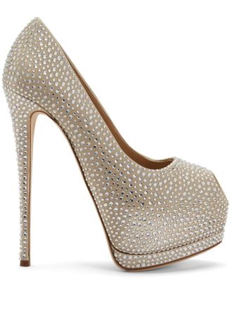 Giuseppe Zanotti Sharon 140mm rhinestone-embellished pumps - women - Satin/Leather/Calf Leather - 38 - Neutrals
