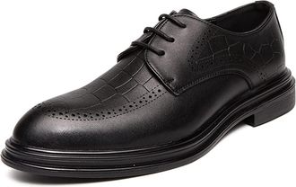 Generic Dress Shoes for Men Lace Up Apron Toe Burnished Toe Crocodile Embossed Derby Shoes Non Slip Rubber Sole Slip Resistant Party(Black,6.5 UK)
