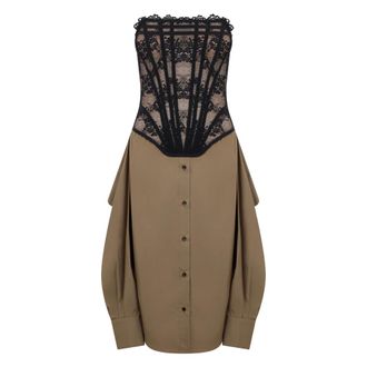 Giuseppe Di Morabito Midi Dresses, female, Beige, Size: S Mini dress in cotton with lace
