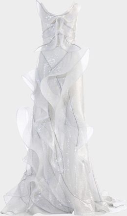 Maticevski Refraction Strapless Ruffle Sequin Trumpet Gown