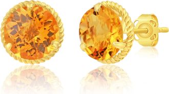 MAX + STONE 14k Yellow or White Gold 8mm Roped Halo Gemstone Round Stud Earrings