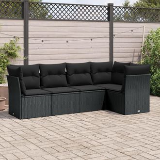 vidaXL Vidaxl - Set De Muebles De Jard&iacute;n 5 Pzas Y Cojines Rat&aacute;n Sint&eacute;tico Negro