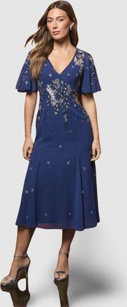 Coast Floral Embellished Midi Dress in Blue at Nordstrom, Size 4