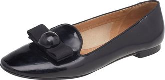 Ferragamo Black Patent Leather Bow Smoking Slippers