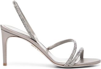 Rene Caovilla crystal-embellishment 88mm sandals - women - Calf Leather/Calf Leather/Fabric/glass - 35 - Grey