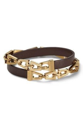 Bulova Stainless Steel & Leather Wrap Bracelet in Gold/Brown at Nordstrom Rack