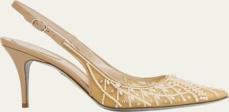 Rene Caovilla 80mm Embellished Net Tulle Pumps