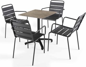 Oviala Mesa de jardín con laminado de márTaupe beige y 4 sillas grises