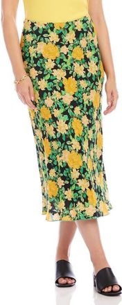 Karen Kane Floral Print Bias Cut Midi Skirt in Yellow Floral at Nordstrom, Size X-Small