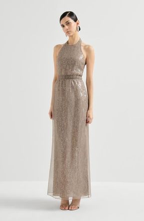 Brunello Cucinelli Dazzling embroidery halterneck dress in Rope at Nordstrom, Size Xx-Small Eu
