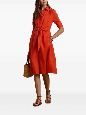 Lauren Ralph Lauren button-down belted midi dress - women - Linen/Flax - 42 - Orange