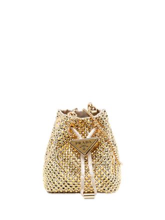 Prada 2019-2025 Mini Re Nylon Crystal Embellished Drawstring bucket bag - Gold