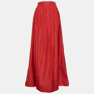 Max Mara Red Crepe Gathered Maxi Skirt
