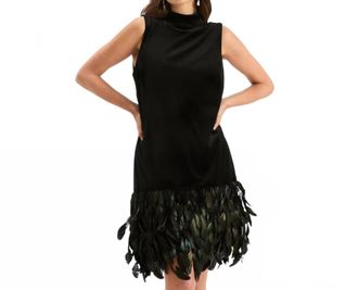 Tyler B&ouml;e Colette Feather Trim Velvet Dress In Black