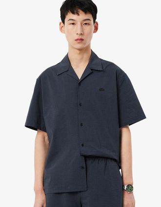 Lacoste Mens Lacoste Relaxed Fit Seersucker Shirt - Black/Multi - Size: 16.5 - 42