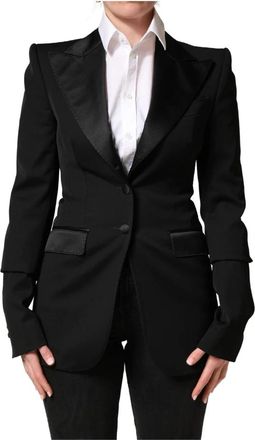 Dolce & Gabbana Single Breasted Blazer Jacket - Dames - Blazers - Zwart - S - Nylon - Jassen