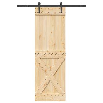 Berkfield Home Sliding Door with Hardware Set 70x210 cm Solid Wood Pine in Brown