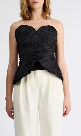 Extro&Vert Grace Pliss&eacute; Bustier Top in Black at Nordstrom, Size X-Small