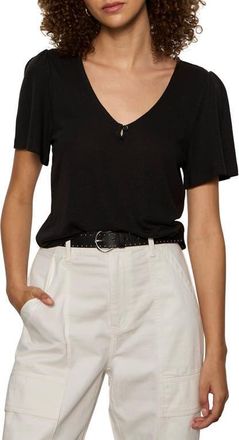 Sanctuary Keyhole Flutter Sleeve Top in Black at Nordstrom, Size X-Small
