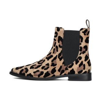 Stefano Lauran Schoenen, Dames, Beige, 39 EU, Wol, Beige Chelsea Boots met panterprint