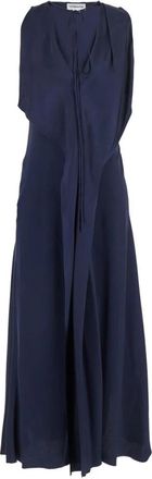 Victoria Beckham Zwarte Mouwloze Gedrapeerde V-hals Jurk - Dames - Casual kleedjes - Blauw - S - Kleedjes
