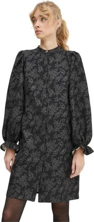 Bruuns Bazaar Jurk met pofmouwen en bloemenprint - Dames - Korte kleedjes - Zwart - S - Katoen - Kleedjes