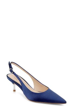 Badgley Mischka Ilana Slingback Pump in Navy Satin at Nordstrom, Size 6.5