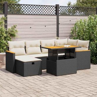 vidaXL Set De Sof&aacute;s De Jard&iacute;n Y Cojines 8 Piezas Rat&aacute;n Sint&eacute;tico Negro Vidaxl
