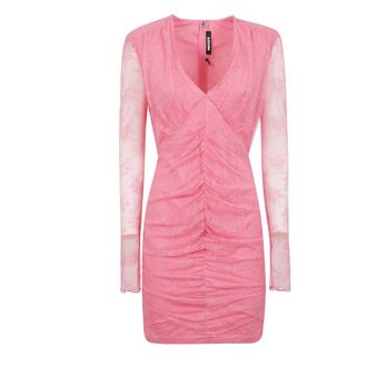 Rotate Kanten Mini Jurk met V-Hals - Dames - Feestkleedjes - Roze - M - Kleedjes