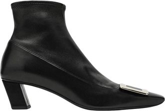 Roger Vivier Belle Vivier Square Buckle Sock Booties - Dames - Laarzen met Hak - Zwart - 40 EU - Leer - Schoenen
