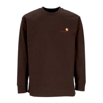 Carhartt Work in Progress Carhartt Wip, Long Sleeve Tops, male, Brown, Size: XL Long Sleeve American Script Tee