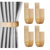 OEM Juego De 4 Alzapa&ntilde;os De Cortina De Madera De Haya - Montaje En Pared - 14 Cm X 9 Cm X 1 Cm - Para Cortinas Pesadas Y Diversos Estilos Decorativos - Cr