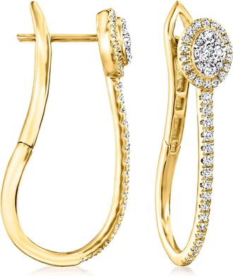 Ross-Simons Diamond Cluster Elongated Hoop Earrings in 18kt Gold Over Sterling